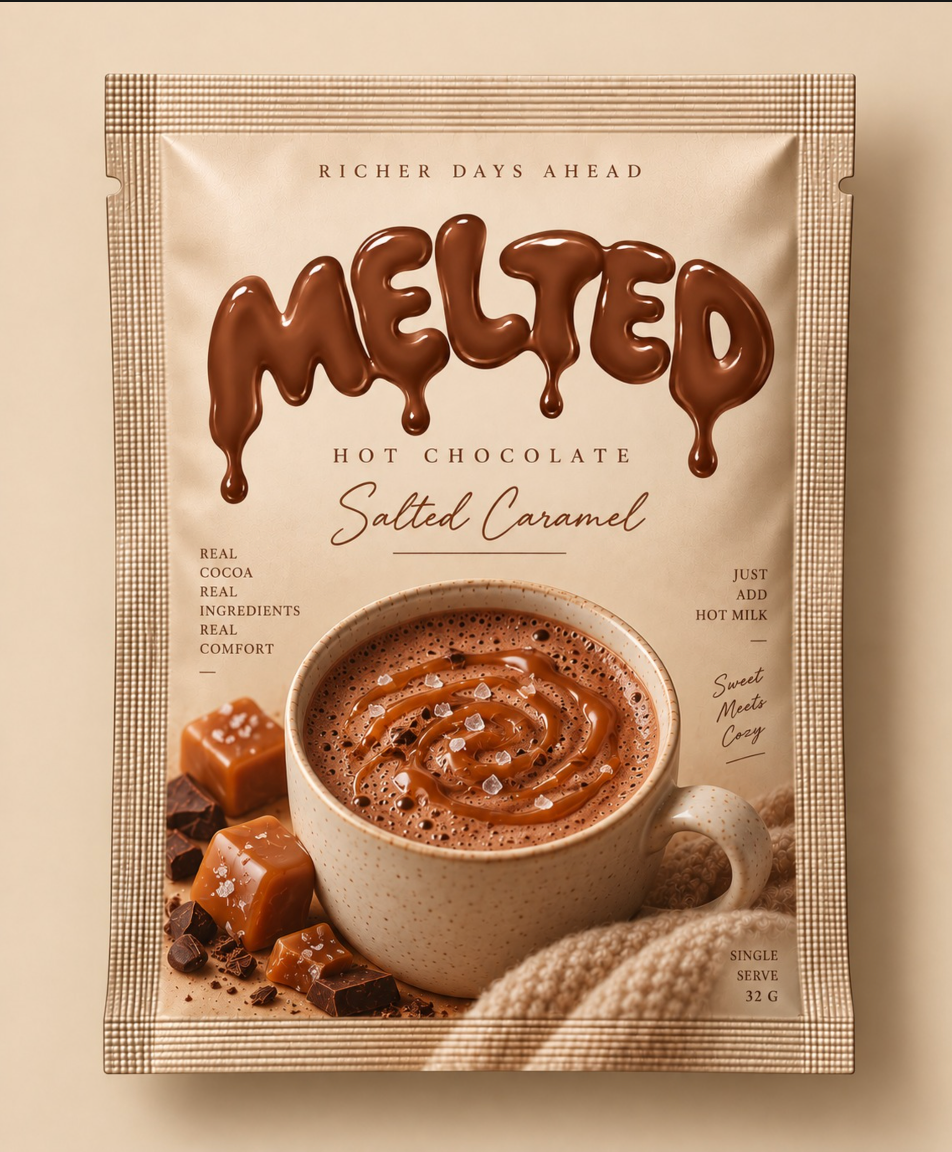 Salted Caramel MELTED hot chocolate PRE-MIX sachet